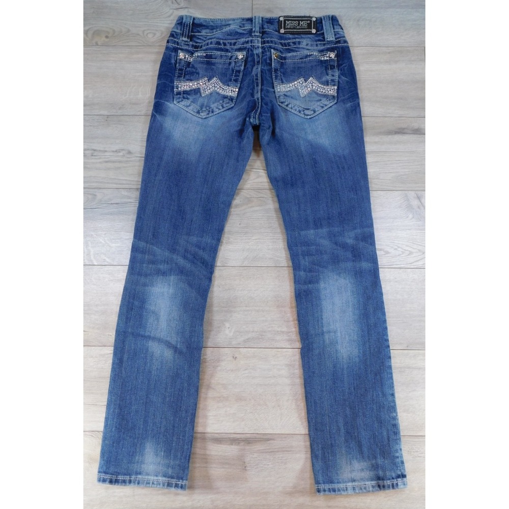 Miss Me Jeans Size 27 Straight Embellished Metallic Rhinestone Silver Y2K Denim